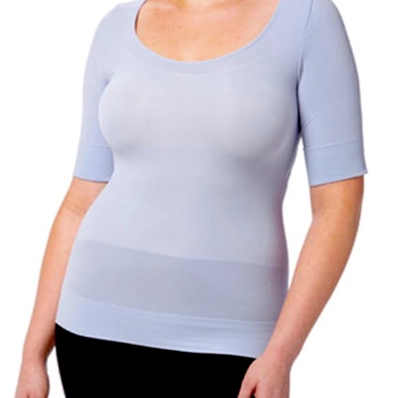 SPANX, Intimates & Sleepwear, Nwt Spanx Elbow Length Scoop Neck Slimming Control  Top Periwinkle Blue